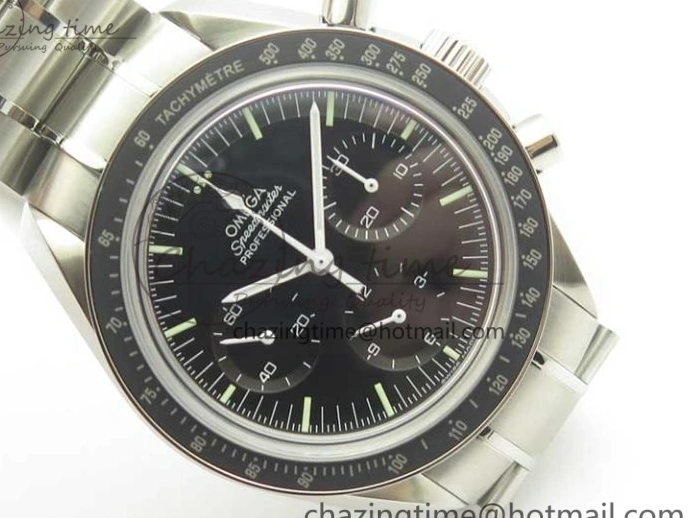 0419 Durable Speedmaster Professional SS OMF Best Edition Black Dial on SS Bracelet Manual Winding Chrono Movement 7995